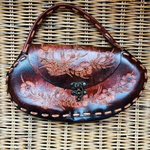 Elegant Brown Wabags Floral Leather Handbag